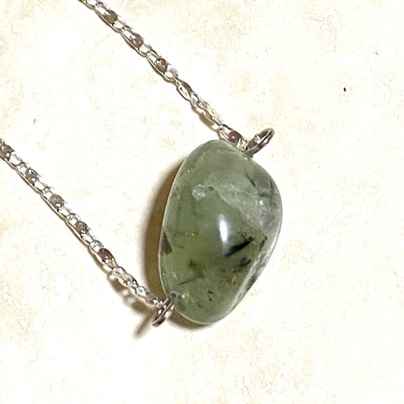 2/$20, Dark Green Prehnite Necklace, Genuine Tumbled Gemstone Bar Pendant - Picture 7 of 10